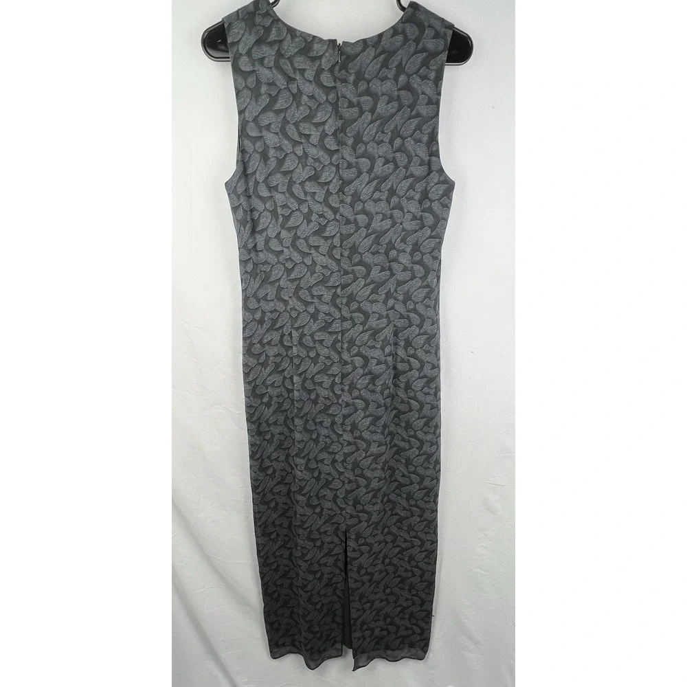 Banana Republic Sz 8 Gray 100% Silk Leaf Maxi Sheath Dress Sleeveless Back Slit - Picture 9 of 12